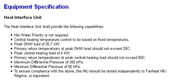 HIU Specifications to meet design